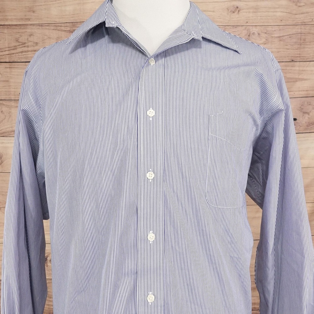 American Living Dress Shirt Mens 18 34/35 Classic Blue Pinstripe Wrinkle Free